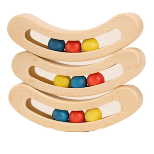 婴幼儿玩具高端榉木蒙氏教具豆荚手摇铃锻炼手眼协调能力实木早教