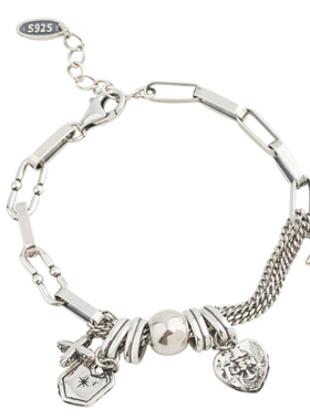 925纯银复古十字架手链女