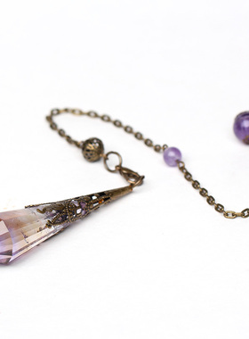 天然紫黄水晶灵摆吊坠项链