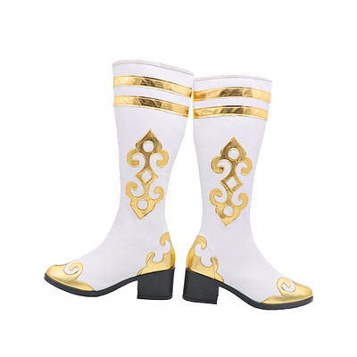 新疆民族风藏族舞蹈靴少数民族舞蹈鞋子白色孙悟空花演出舞蹈靴