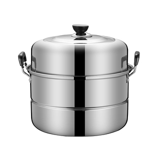 加厚大号家用蒸锅不锈钢双层小钢筋锅蒸鱼蒸馍锅电磁炉煤气灶通用