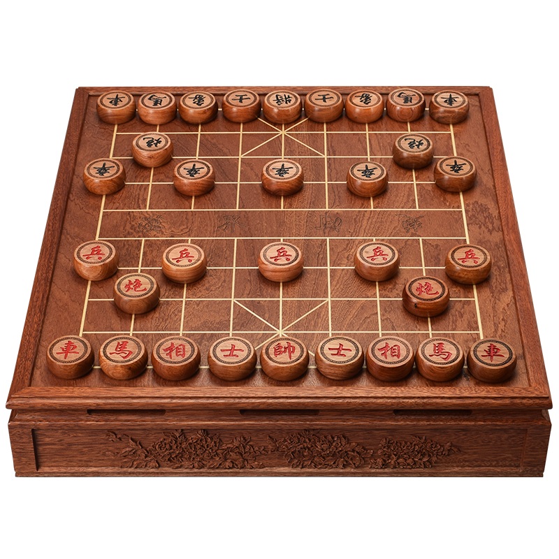御圣象棋棋盘木质中国象棋实木棋盘高档橡棋大号像棋牡丹花雕棋桌