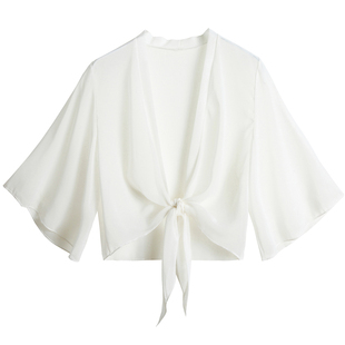 配吊带裙的外搭小披肩夏季女薄雪纺衫喇叭袖开衫防晒短款外套上衣