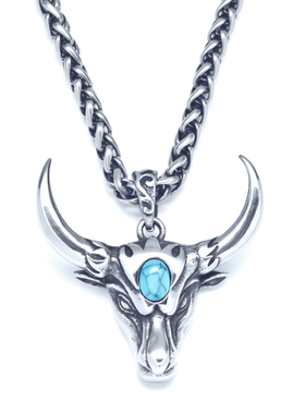 复古牛头项链吊坠男士个性钛钢