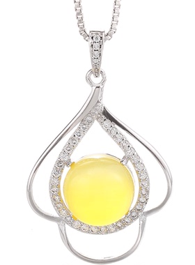 纯银日韩风镶嵌蜜蜡吊坠空托