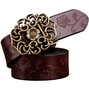 牛皮女士皮带时尚韩版百搭腰带女 休闲复古宽腰带女款宽裤带潮