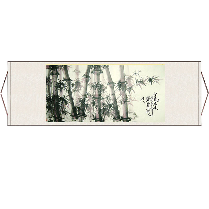 竹报平安风水挂画花鸟画竹子国画丝绸卷轴画横幅客厅装饰画玄关画