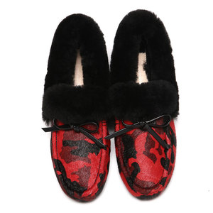 冬季羊皮毛一体豆豆鞋女加绒保暖棉鞋马毛平底孕妇妈妈毛毛鞋大码