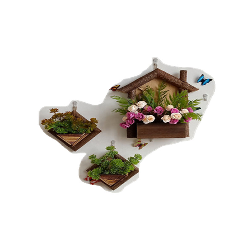 田园复古木质吊挂花盆创意墙饰
