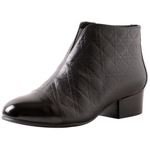 VDVC小众秋新款牛皮菱格真皮圆头中跟女靴短筒及踝靴粗跟3cm单靴