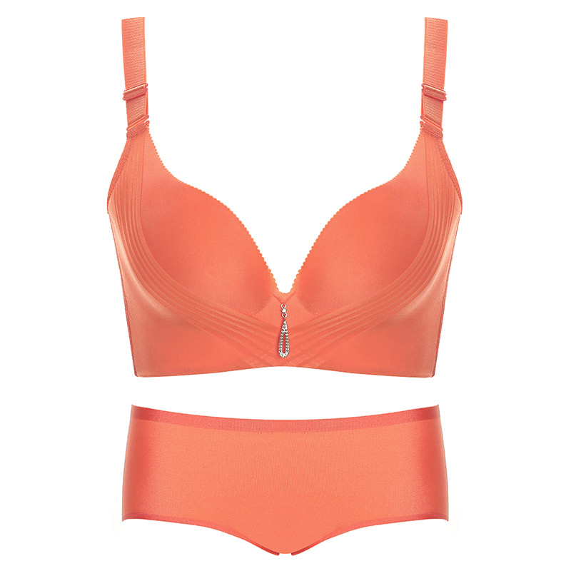 一片式无痕无钢圈文胸套装少女幸福性感聚拢调整型内衣狐狸小胸厚