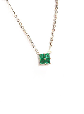 瑞铺独家配送证书18k白金镶嵌祖母绿锁骨链 绿色宝石 项链 女