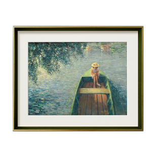 加安加丽游湖泛舟复古风景装饰画清新卧室壁画客厅玄关餐厅装饰画