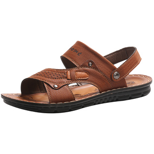 夏天男士凉鞋2025新款沙滩凉鞋男潮开车休闲防滑外穿皮凉拖鞋两用