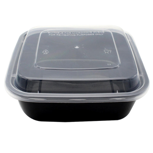 650ml黑色正方形一次性塑料快餐盒外卖打包盒便当碗水果盖浇饭碗