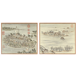 燕山燕京八景图古画山水画新中式装饰画酒店走廊过道挂画仿古壁画