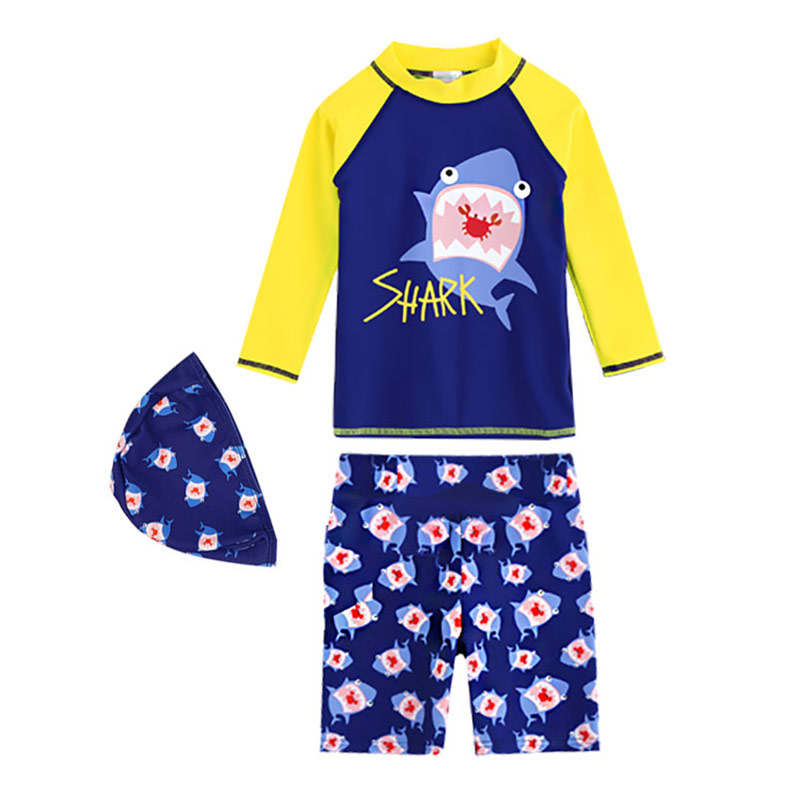 带泳帽冲浪服鲨鱼游泳衣儿童