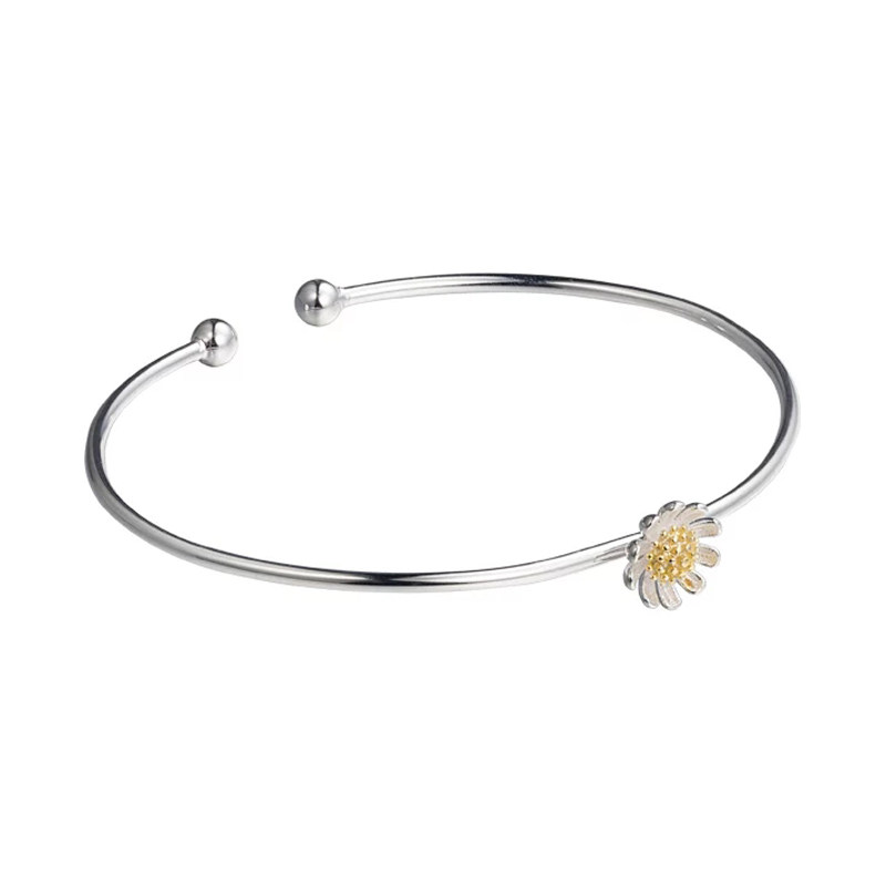 素言纯银原创手工小清新太阳花手镯小雏菊格桑花手环镯送生日礼物