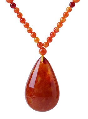 蜜蜡吊坠水滴血珀项链长款男女衣服配红色饰品高档复古挂绳毛衣链