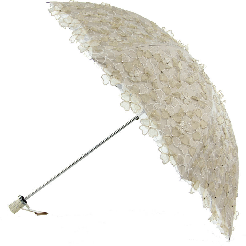 遮阳伞二折蕾丝刺绣花女晴雨两用