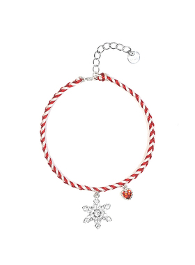 THISNESS 圣诞特辑 纯银雪花锆石红白编织手链