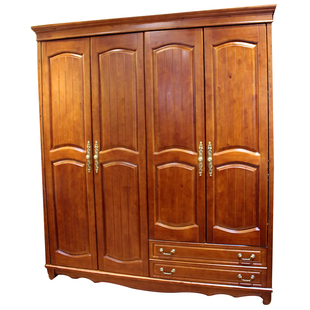 香柏木地中海象牙白板栗色复古色实木大衣橱美式卧室四门带抽衣柜