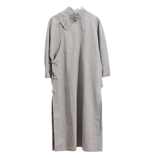 中国风秋季唐装复古棉麻长衫男民国服装亚麻中式长袍子相声演出服