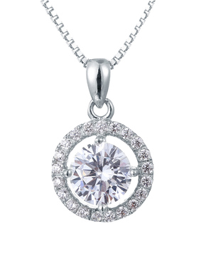 s925满钻鸽子蛋项链圆形锆石超闪