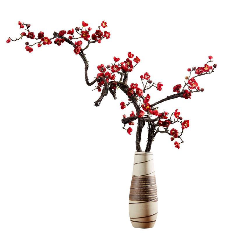 中式梅花仿真花客厅假花腊梅枝花艺插花玄关茶几陶瓷摆件家居装饰