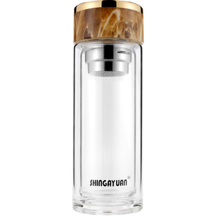 新家园双层玻璃杯防烫茶滤网水杯男女士商务办公泡茶杯0815礼盒装