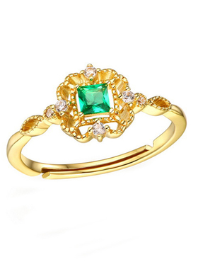 日系蕾丝祖母绿锆石钻开口戒指