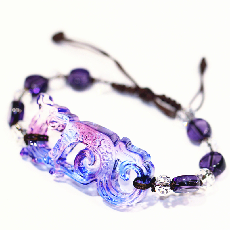 紫蓝琉璃脱蜡工房烧制雕刻龙图腾蛟龙出水手链饰品新款流行复古