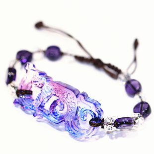 紫蓝琉璃脱蜡工房烧制雕刻龙图腾蛟龙出水手链饰品新款流行复古