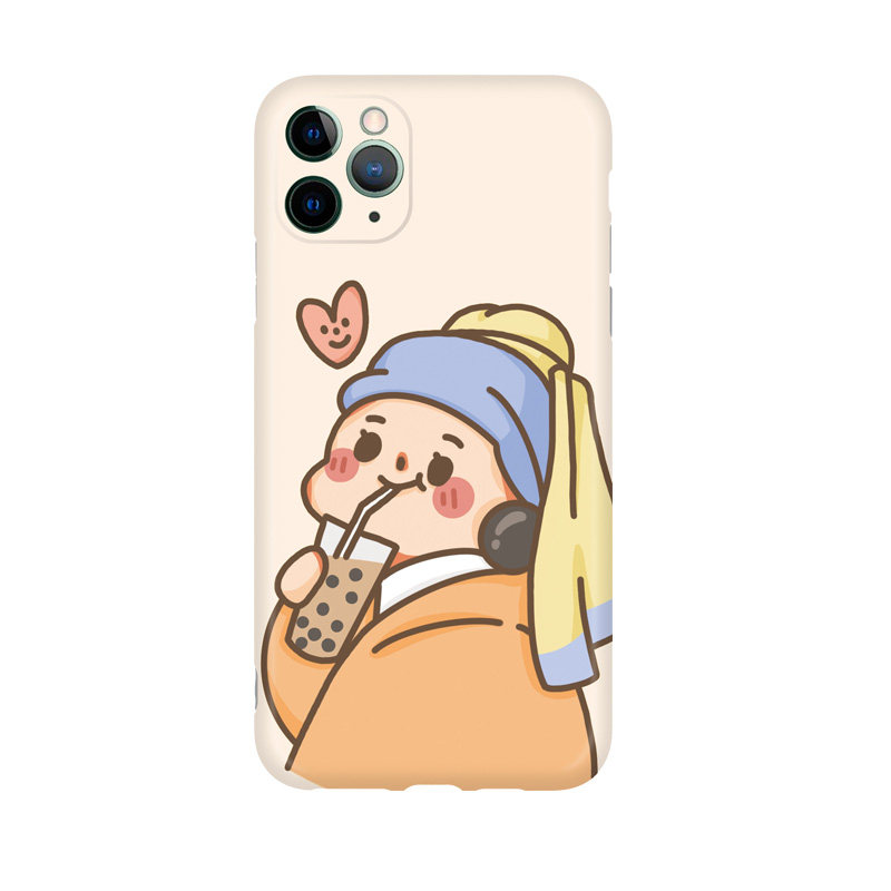原创iPhone11珍珠奶茶少女可爱手机壳适用苹果8/12/xsmax防摔软套