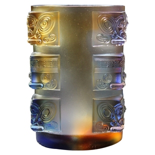 汉风琉璃步步高笔筒工艺品办公桌用品商务礼品送领导高档实用摆件