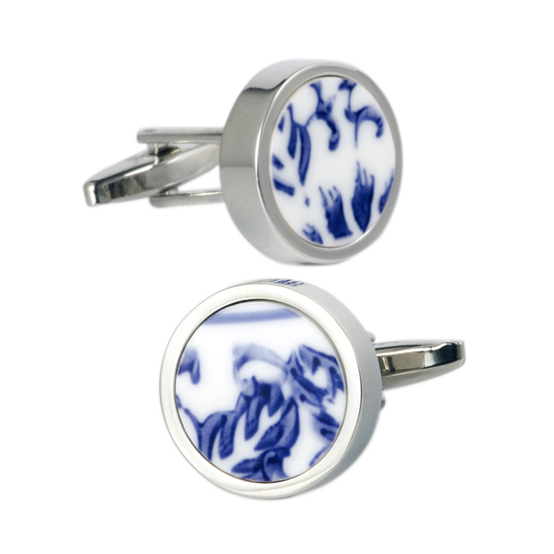 创意青花瓷袖扣铜袖钉简约男士正装法式衬衫袖口纽扣百搭送礼盒装