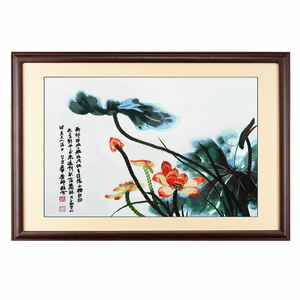 天明刺绣底价苏绣成品写意荷花客厅玄关书房装饰挂画写意荷花礼品