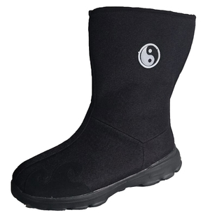 冬天防滑厚底云勾棉鞋女道鞋防寒十方鞋道士鞋男加棉保暖筒高邦靴