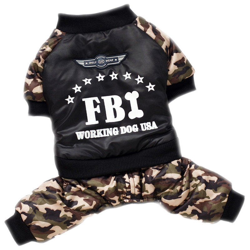 狗衣服四脚加厚冬棉衣FBI迷彩秋冬装宠物棉衣泰迪小型犬衣服
