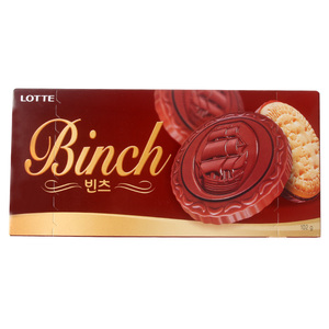 韩国进口乐天宾驰巧克力夹心饼干102g巧克力涂层酥脆饼干零食品