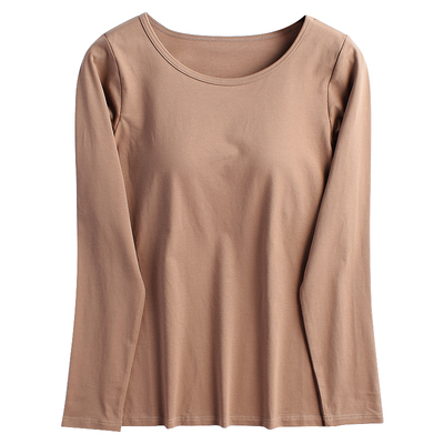 纯棉带胸垫长袖t恤女睡衣家居服