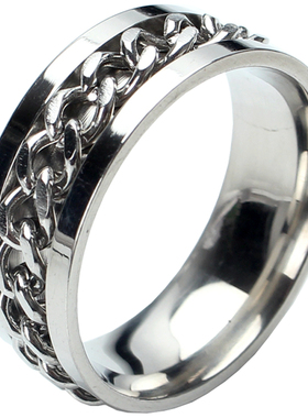 钛钢可刻字链条学生转动戒指定制