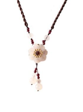 纯然饰品粉晶花朵锁骨链女石榴石项链颈链大气气质配饰复古文艺风