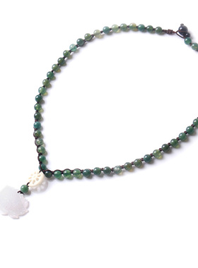 纯然水草玛瑙项链白玉莲花民族风