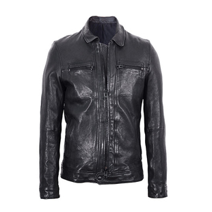 皮匠门 MEN+英国植鞣绵羊皮衣男夹克翻领拉链欧美复古机车LM9157A