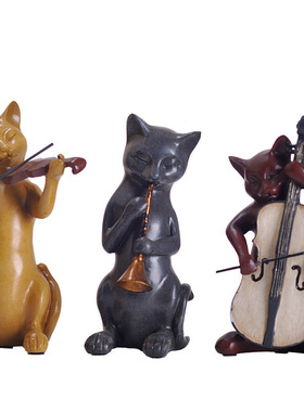 树脂美式乡村风酒柜三只猫装饰品