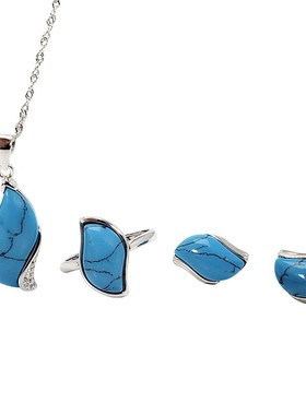 925纯银套装戒指吊坠女绿松石