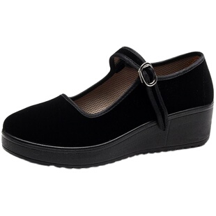 老北京布鞋女鞋新款上班软底黑色加绒女工作鞋舒适厚底妈妈鞋防滑