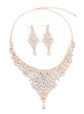 新娘夸张水钻项链耳环首饰套装