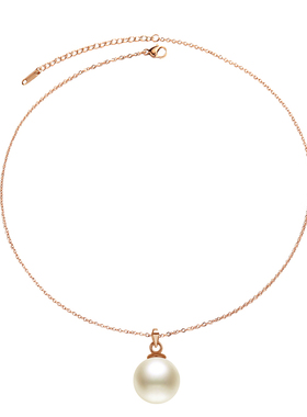 日韩珍珠吊坠项链女百搭个性钛钢简约18K玫瑰金锁骨链生日礼物